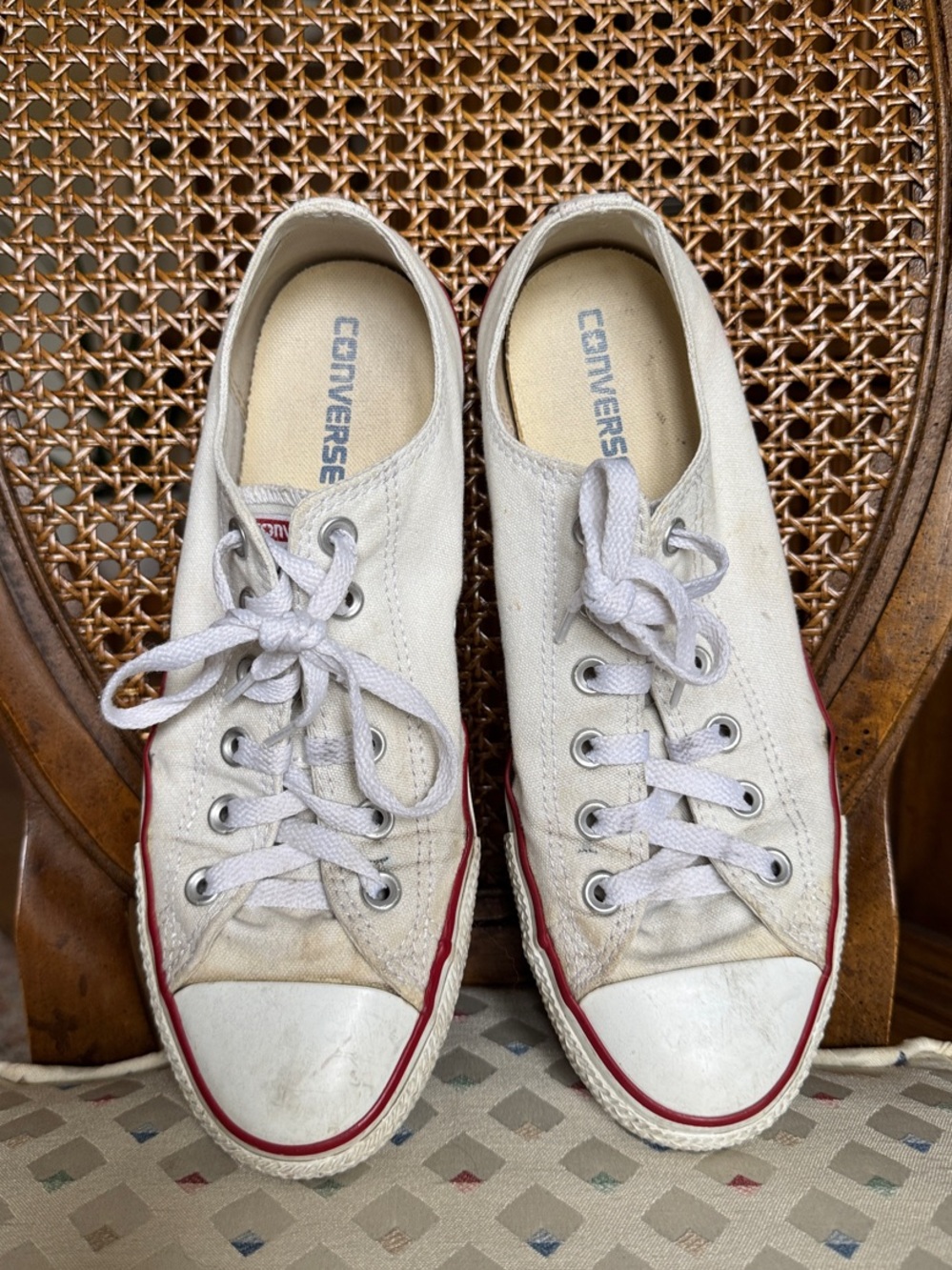 Converse White Low-Top Sneakers with Red Trim